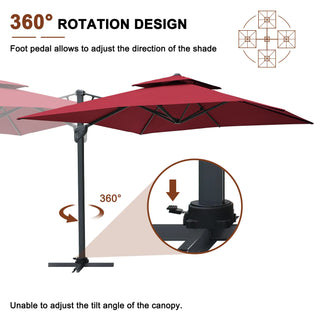 Square Cantilever Patio Umbrella with LED Lights, Aluminum Frame Outdoor Umbrella