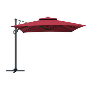 Square Cantilever Patio Umbrella with LED Lights, Aluminum Frame Outdoor Umbrella