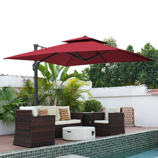 Square Cantilever Patio Umbrella with LED Lights, Aluminum Frame Outdoor Umbrella