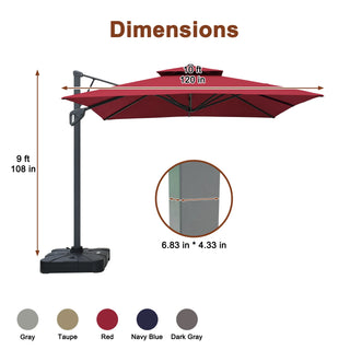 Square Cantilever Patio Umbrella with LED Lights, Aluminum Frame Outdoor Umbrella