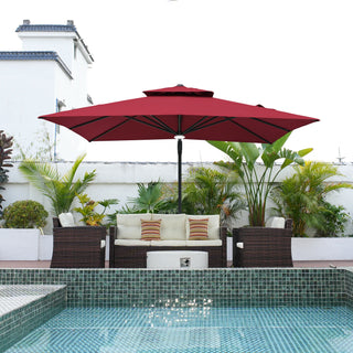 Square Cantilever Patio Umbrella with LED Lights, Aluminum Frame Outdoor Umbrella