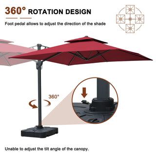 Square Cantilever Patio Umbrella with LED Lights, Aluminum Frame Outdoor Umbrella