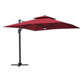 Square Cantilever Patio Umbrella with LED Lights, Aluminum Frame Outdoor Umbrella