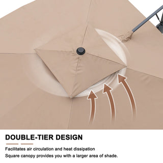 Square Cantilever Patio Umbrella with LED Lights, Aluminum Frame Outdoor Umbrella