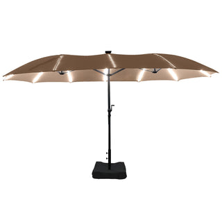 Rectangular Dual-Sided Patio Fiberglass Ribs Umbrella with LED Lights 15 FT