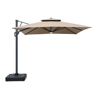 Square Cantilever Patio Umbrella with LED Lights, Aluminum Frame Outdoor Umbrella