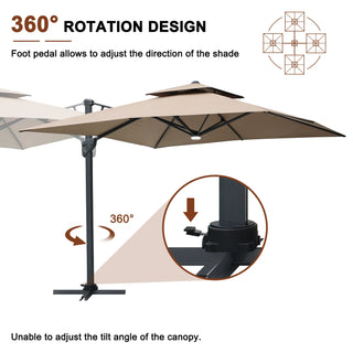 Square Cantilever Patio Umbrella with LED Lights, Aluminum Frame Outdoor Umbrella