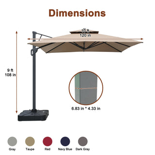 Square Cantilever Patio Umbrella with LED Lights, Aluminum Frame Outdoor Umbrella