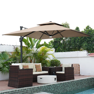 Square Cantilever Patio Umbrella with LED Lights, Aluminum Frame Outdoor Umbrella