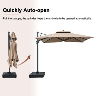 Square Cantilever Patio Umbrella with LED Lights, Aluminum Frame Outdoor Umbrella