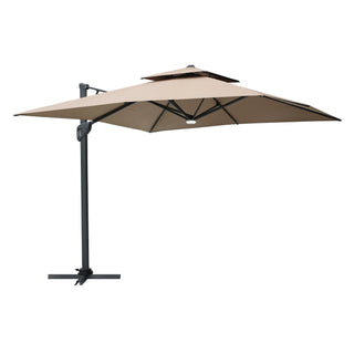 Square Cantilever Patio Umbrella with LED Lights, Aluminum Frame Outdoor Umbrella