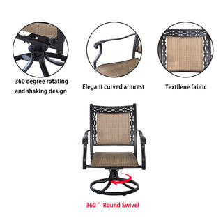 5-Piece Cast Aluminum Patio Dining Set with Swivel Chairs & Round Table – Brown