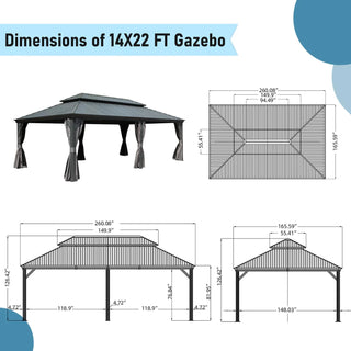 Aetherdome 14x22 FT Aluminum Hardtop Gazebo with Double Roof, Curtains & Netting