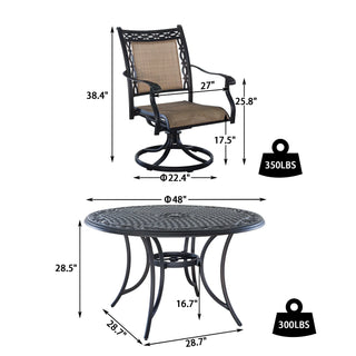 5-Piece Cast Aluminum Patio Dining Set with Swivel Chairs & Round Table – Brown