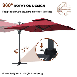 Square Cantilever Patio Umbrella with LED Lights, Aluminum Frame Outdoor Umbrella