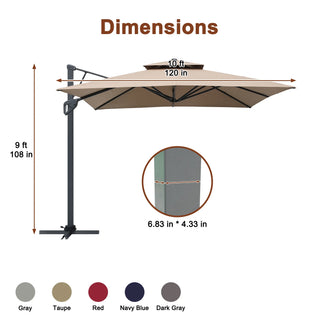 Square Cantilever Patio Umbrella with LED Lights, Aluminum Frame Outdoor Umbrella