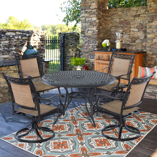 5-Piece Cast Aluminum Patio Dining Set with Swivel Chairs & Round Table – Brown