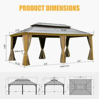 Aetherdome 14x20 FT Aluminum Hardtop Gazebo with Double Roof, Curtains & Netting