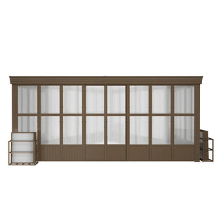 Wall Mounted Sunroom with Sloped Polycarbonate Roof & Sliding Doors