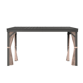VineLull Outdoor Wall-Mounted Hardtop Pergora with Curtains and Netting