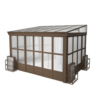Wall Mounted Sunroom with Sloped Polycarbonate Roof & Sliding Doors