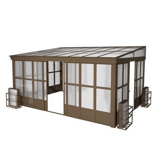 Wall Mounted Sunroom with Sloped Polycarbonate Roof & Sliding Doors