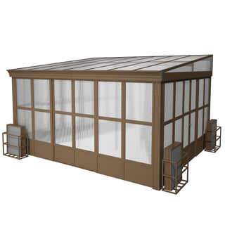 Wall Mounted Sunroom with Sloped Polycarbonate Roof & Sliding Doors