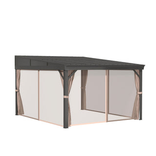 VineLull Outdoor Wall-Mounted Hardtop Pergora with Curtains and Netting