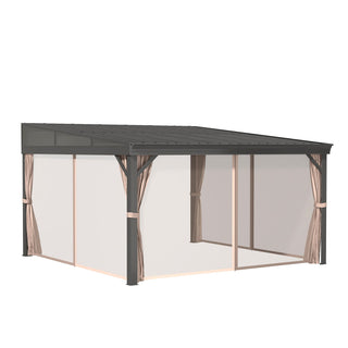 VineLull Outdoor Wall-Mounted Hardtop Pergora with Curtains and Netting