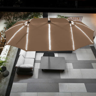Rectangular Dual-Sided Patio Fiberglass Ribs Umbrella with LED Lights 15 FT