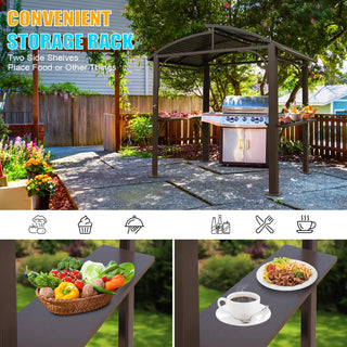 Hardtop Grill Outdoor BBQ Gazebo with 2 Side Shelves and Sloping Galvanized Steel Roof, Metal Permanent Grill Canopy with Ceiling Hooks