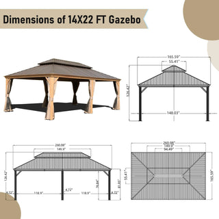 Aetherdome 14x22 FT Aluminum Hardtop Gazebo with Double Roof, Curtains & Netting