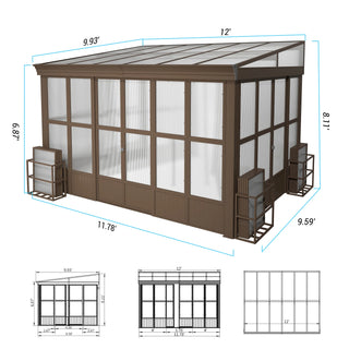 Wall Mounted Sunroom with Sloped Polycarbonate Roof & Sliding Doors