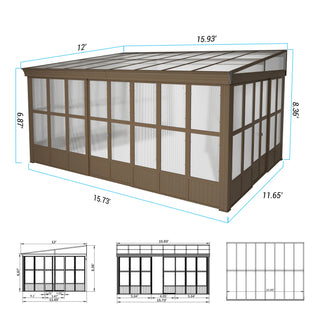 Wall Mounted Sunroom with Sloped Polycarbonate Roof & Sliding Doors