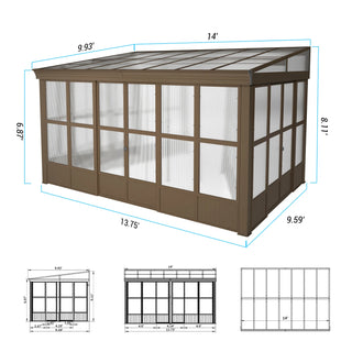 Wall Mounted Sunroom with Sloped Polycarbonate Roof & Sliding Doors