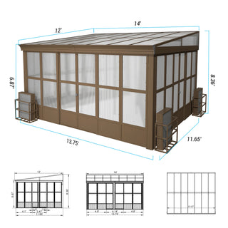 Wall Mounted Sunroom with Sloped Polycarbonate Roof & Sliding Doors