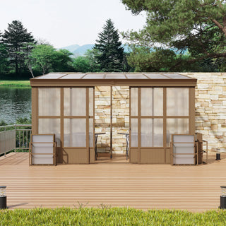 Wall Mounted Sunroom with Sloped Polycarbonate Roof & Sliding Doors