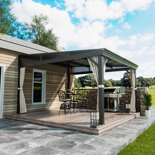 VineLull Outdoor Wall-Mounted Hardtop Pergora with Curtains and Netting