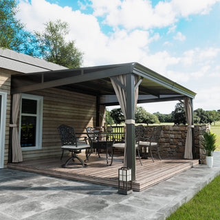 VineLull Outdoor Wall-Mounted Hardtop Pergora with Curtains and Netting