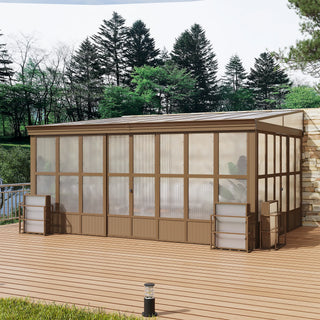 Wall Mounted Sunroom with Sloped Polycarbonate Roof & Sliding Doors