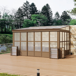 Wall Mounted Sunroom with Sloped Polycarbonate Roof & Sliding Doors