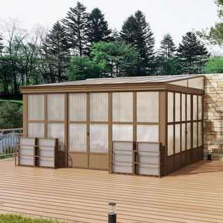 Wall Mounted Sunroom with Sloped Polycarbonate Roof & Sliding Doors