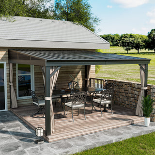 VineLull Outdoor Wall-Mounted Hardtop Pergora with Curtains and Netting
