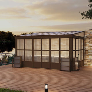 Wall Mounted Sunroom with Sloped Polycarbonate Roof & Sliding Doors