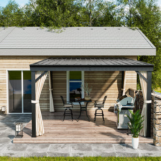 VineLull Outdoor Wall-Mounted Hardtop Pergora with Curtains and Netting