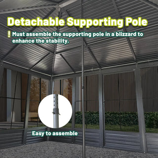 Solarium Aluminum Hardtop Gazebo with Galvanized Steel Roof, Movable PVC Screen Walls, Sliding Doors