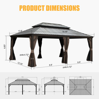 Aetherdome 14x20 FT Aluminum Hardtop Gazebo with Double Roof, Curtains & Netting