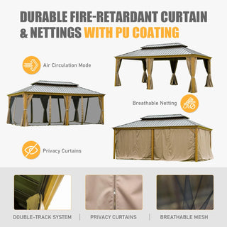 Aetherdome 14x20 FT Aluminum Hardtop Gazebo with Double Roof, Curtains & Netting