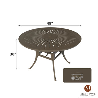 5 Piece Cast Aluminum Patio Dining Set - 48" Round Table with Umbrella Hole