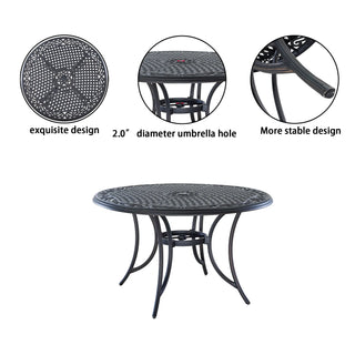 5-Piece Cast Aluminum Patio Dining Set with Swivel Chairs & Round Table – Brown